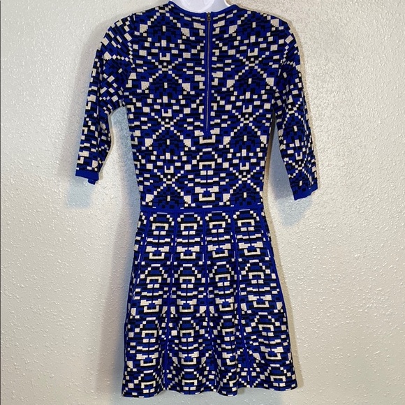 Rumere 100% Wool Blue and White Fit and Flare Dress with 3/4 Sleeves - Picture 8 of 9